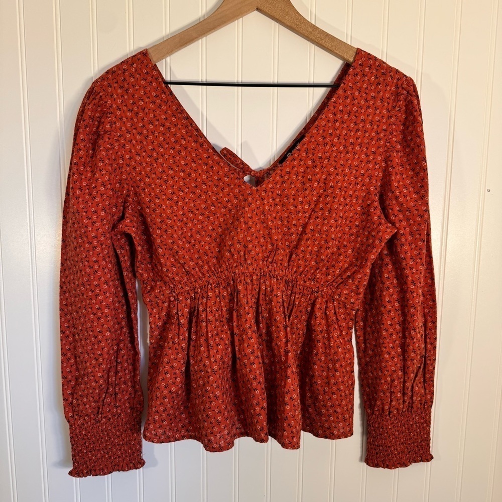 Madewell Tie-Back Peplum Top in Campden Daisies Orange 100% Cotton Size XS - Picture 2 of 16